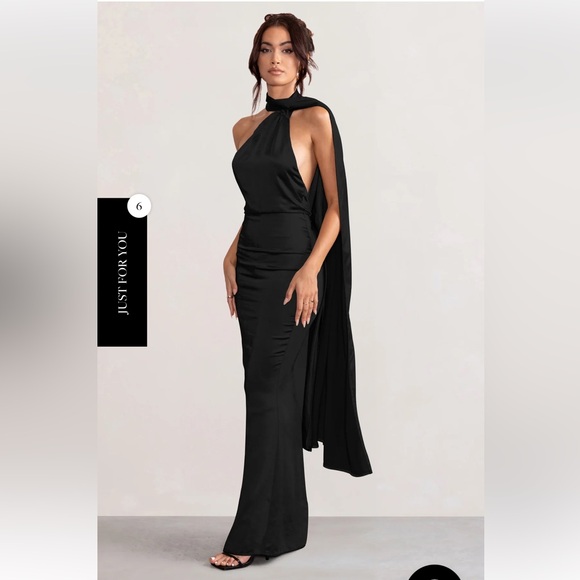 Black Halter Neck Open Back Gown - Picture 4 of 5